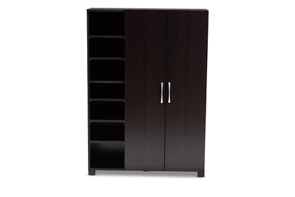 Baxton Studio Marine Modern and Contemporary Wenge Dark Brown Finished 2-Door Wood Entryway Shoe Storage Cabinet with Open Shelves