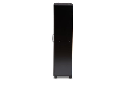 Baxton Studio Marine Modern and Contemporary Wenge Dark Brown Finished 2-Door Wood Entryway Shoe Storage Cabinet with Open Shelves