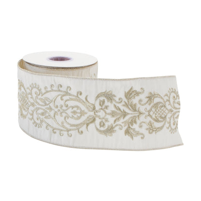 Ornate White Ribbon 4" x 5 Yds.