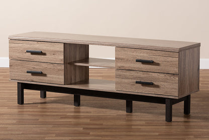 Baxton Studio Arend Modern and Contemporary Two-Tone Oak and Ebony Wood 4-Drawer TV Stand