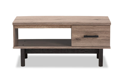 Baxton Studio Arend Modern and Contemporary Two-Tone Oak Brown and Black Wood 1-Drawer Coffee Table