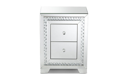 Baxton Studio Mina Modern and Contemporary Hollywood Regency Glamour Style Mirrored Three Drawer Nightstand Bedside Table
