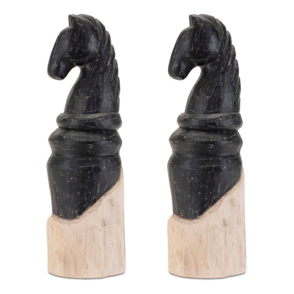 Mango Wood Knight Chess Piece Sculpture (Set of 2)