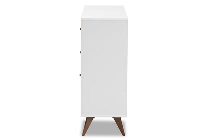 Baxton Studio Savino Mid-Century Modern White and Walnut Finished Wood Wine Cabinet