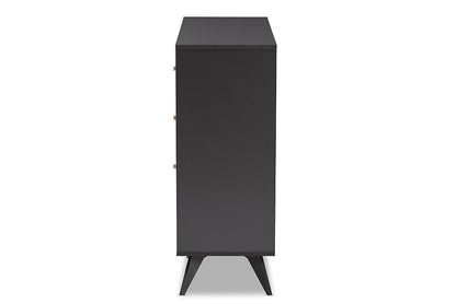 Baxton Studio Savino Mid-Century Modern Dark Grey and Oak Finished Wood Wine Cabinet