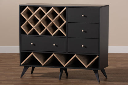 Baxton Studio Savino Mid-Century Modern Dark Grey and Oak Finished Wood Wine Cabinet