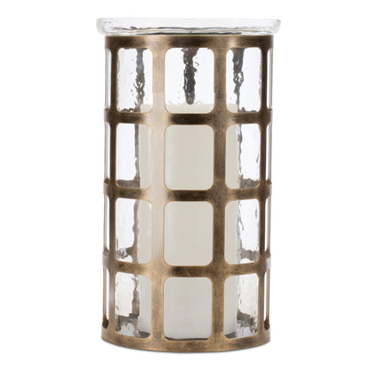 Wavy Glass Candle Holder with Distressed Metal Frame 12.25"H