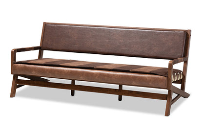 Baxton Studio Rovelyn Rustic Brown Faux Leather Upholstered Walnut Finished Wood Sofa