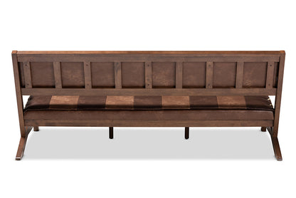 Baxton Studio Rovelyn Rustic Brown Faux Leather Upholstered Walnut Finished Wood Sofa