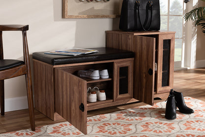 Baxton Studio Valina Modern and Contemporary Dark Brown Faux Leather Upholstered 2-Door Wood Shoe Storage Bench with Cabinet