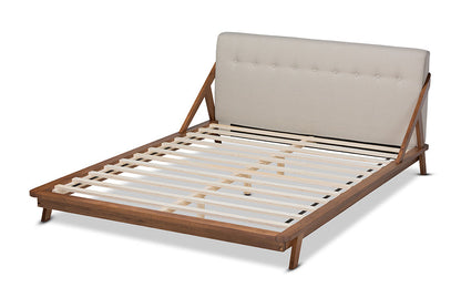 Baxton Studio Sante Mid-Century Modern Light Beige Fabric Upholstered Wood Queen Size Platform Bed
