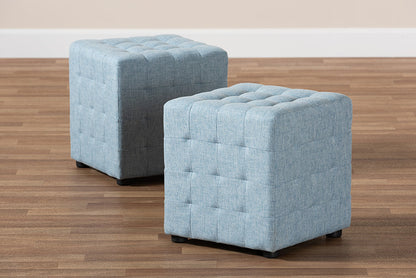 Baxton Studio Elladio Modern and Contemporary Light Blue Fabric Upholstered Tufted Cube Ottoman Set of 2