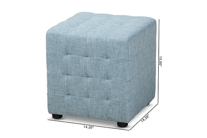 Baxton Studio Elladio Modern and Contemporary Light Blue Fabric Upholstered Tufted Cube Ottoman Set of 2