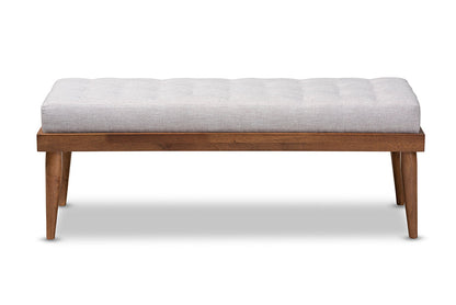 Baxton Studio Linus Mid-Century Modern Greyish Beige Fabric Upholstered and Button Tufted Wood Bench