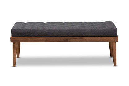 Baxton Studio Linus Mid-Century Modern Dark Grey Fabric Upholstered and Button Tufted Wood Bench