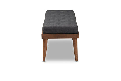 Baxton Studio Linus Mid-Century Modern Dark Grey Fabric Upholstered and Button Tufted Wood Bench