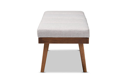 Baxton Studio Larisa Mid-Century Modern Grayish Beige Fabric Upholstered Wood Bench