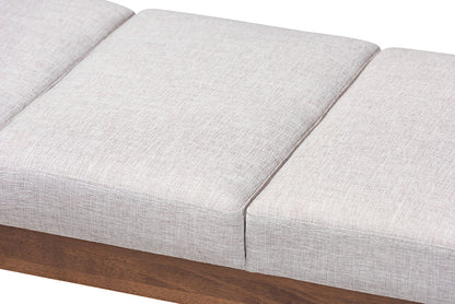 Baxton Studio Larisa Mid-Century Modern Grayish Beige Fabric Upholstered Wood Bench