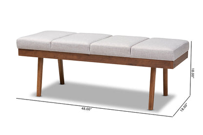 Baxton Studio Larisa Mid-Century Modern Grayish Beige Fabric Upholstered Wood Bench