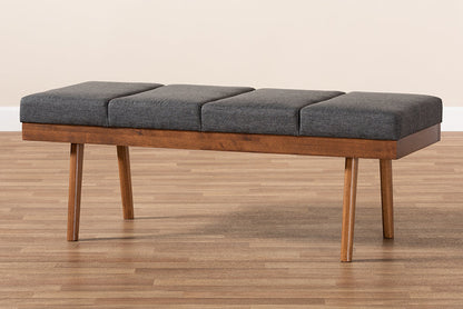 Baxton Studio Larisa Mid-Century Modern Charcoal Fabric Upholstered Wood Bench