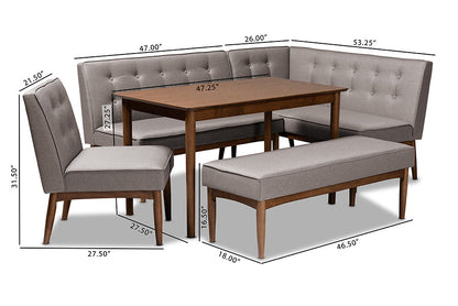 Baxton Studio Arvid Mid-Century Modern Gray Fabric Upholstered 5-Piece Wood Dining Nook Set