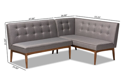 Baxton Studio Arvid Mid-Century Modern Gray Fabric Upholstered 2-Piece Wood Dining Nook Banquette Set
