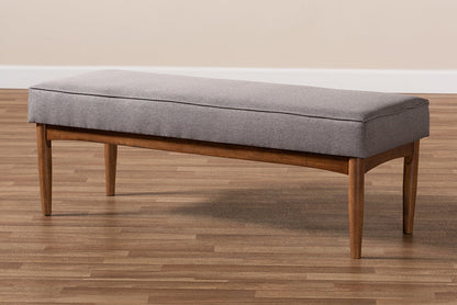 Baxton Studio Arvid Mid-Century Modern Gray Fabric Upholstered Wood Dining Bench