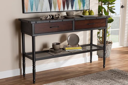 Baxton Studio Jana Vintage Industrial Walnut-Finished Wood 2-Drawer Dining Room Server