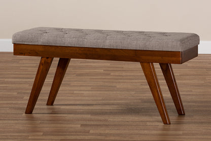 Baxton Studio Alona Mid-Century Modern Light Grey Fabric Upholstered Wood Dining Bench