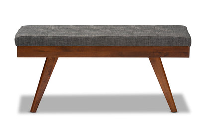 Baxton Studio Alona Mid-Century Modern Medium Grey Fabric Upholstered Wood Dining Bench