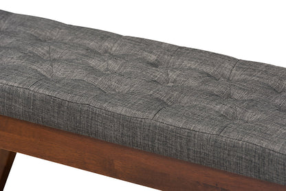 Baxton Studio Alona Mid-Century Modern Medium Grey Fabric Upholstered Wood Dining Bench