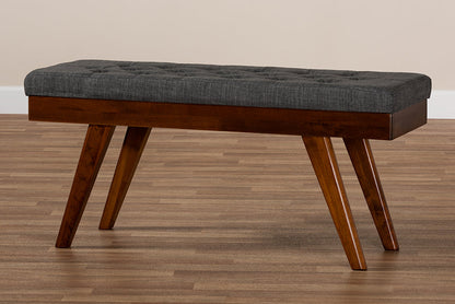 Baxton Studio Alona Mid-Century Modern Medium Grey Fabric Upholstered Wood Dining Bench