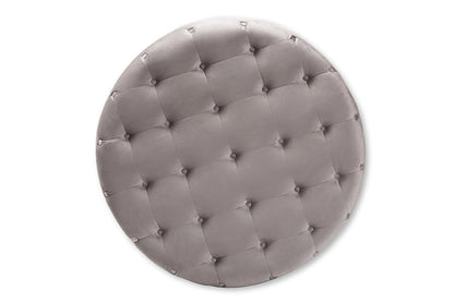 Baxton Studio Cardiff Transitional Grey Velvet Fabric Upholstered Button Tufted Cocktail Ottoman