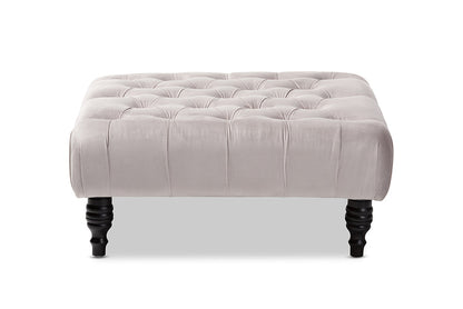 Baxton Studio Keswick Transitional Grey Velvet Fabric Upholstered Button Tufted Cocktail Ottoman