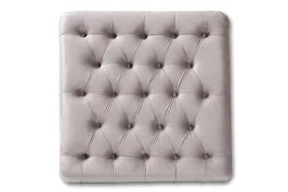 Baxton Studio Keswick Transitional Grey Velvet Fabric Upholstered Button Tufted Cocktail Ottoman