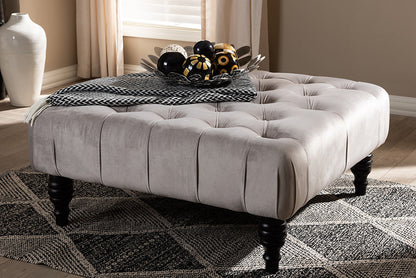 Baxton Studio Keswick Transitional Grey Velvet Fabric Upholstered Button Tufted Cocktail Ottoman