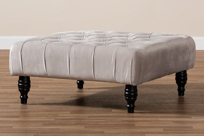 Baxton Studio Keswick Transitional Grey Velvet Fabric Upholstered Button Tufted Cocktail Ottoman