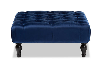 Baxton Studio Keswick Transitional Blue Velvet Fabric Upholstered Button Tufted Cocktail Ottoman