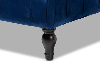 Baxton Studio Keswick Transitional Blue Velvet Fabric Upholstered Button Tufted Cocktail Ottoman