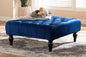 Baxton Studio Keswick Transitional Blue Velvet Fabric Upholstered Button Tufted Cocktail Ottoman