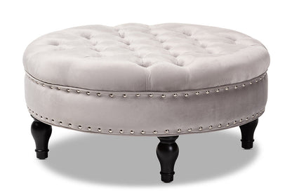 Baxton Studio Palfrey Transitional Grey Velvet Fabric Upholstered Button Tufted Cocktail Ottoman
