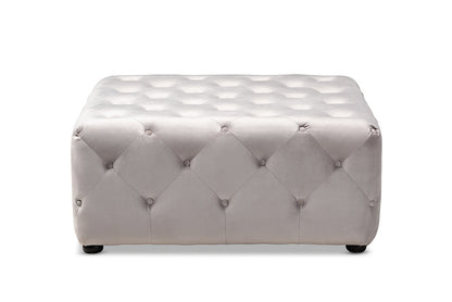 Baxton Studio Calvetti Modern and Contemporary Slate Gray Velvet Fabric Upholstered Button-Tufted Cocktail Ottoman