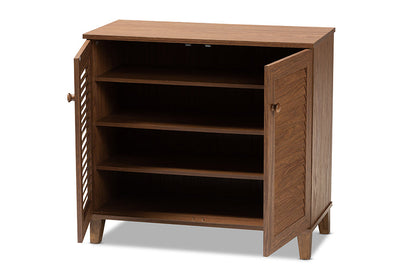 Baxton Studio Coolidge Modern and Contemporary Walnut Finished 4-Shelf Wood Shoe Storage Cabinet
