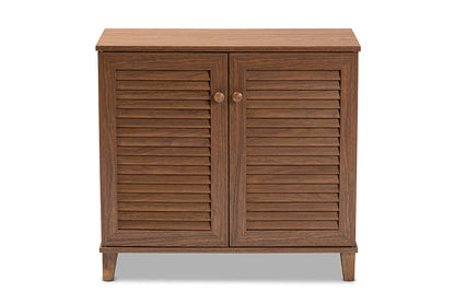Baxton Studio Coolidge Modern and Contemporary Walnut Finished 4-Shelf Wood Shoe Storage Cabinet