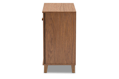 Baxton Studio Coolidge Modern and Contemporary Walnut Finished 4-Shelf Wood Shoe Storage Cabinet