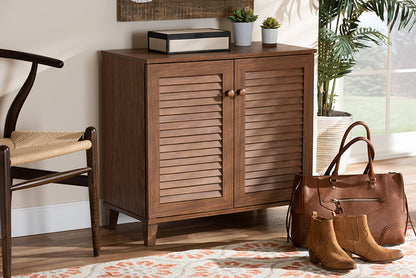 Baxton Studio Coolidge Modern and Contemporary Walnut Finished 4-Shelf Wood Shoe Storage Cabinet