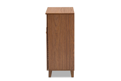 Baxton Studio Coolidge Modern and Contemporary Walnut Finished 4-Shelf Wood Shoe Storage Cabinet with Drawer