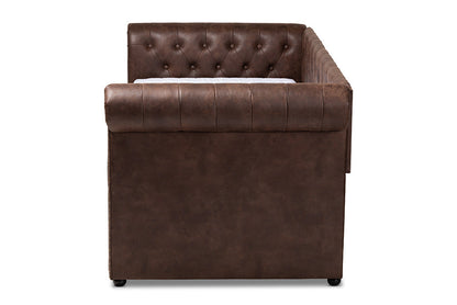 Baxton Studio Mabelle Modern and Contemporary Brown Faux Leather Upholstered Daybed with Trundle
