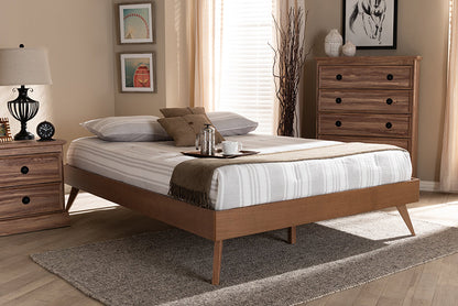 Baxton Studio Lissette Mid-Century Modern Walnut Brown Finished Wood King Size Platform Bed Frame