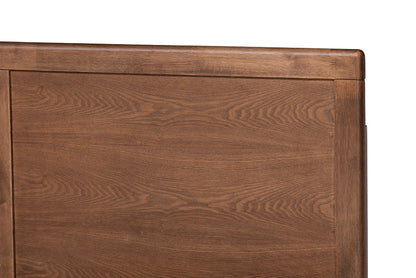Baxton Studio Allegra Mid-Century Modern Dark Grey Fabric Upholstered and Ash Walnut Brown Finished Wood King Size Platform Bed